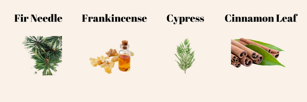 Ski Lodge essential oils: fir needle, frankincense, cypress and cinnamon leaf