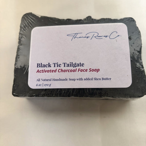 Black Tie Tailgate activated charcoal soap, 6 oz bar with Thomas Reeves Co. label